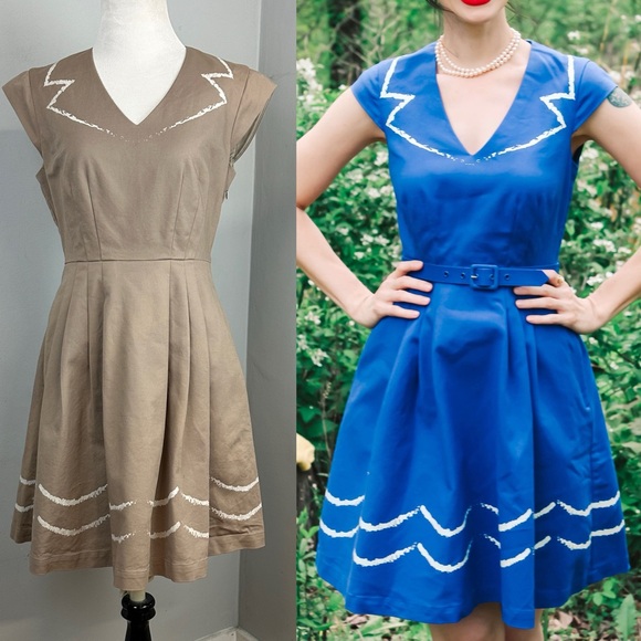 Modcloth Dresses & Skirts - ModCloth Bea & Dot Tan and White Oslo and Behold Dress Sz S